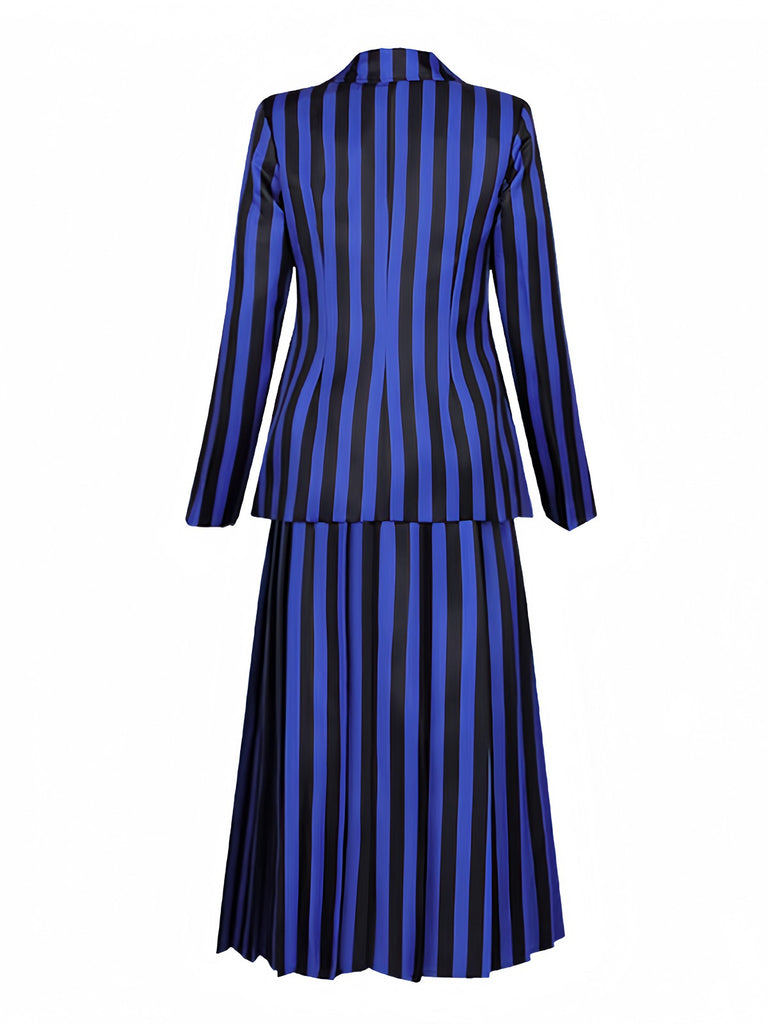 Blau 1940er Streifen Wednesday Addams Uniform Set