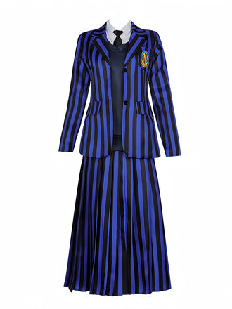 Blau 1940er Streifen Wednesday Addams Uniform Set