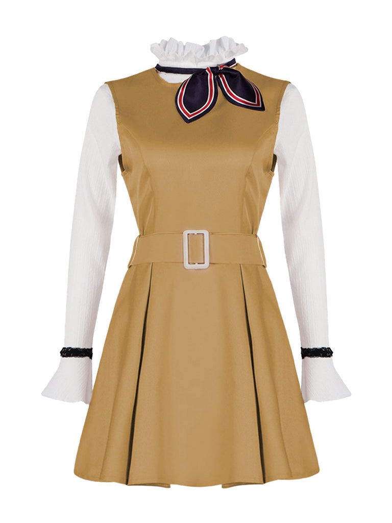 2PCS Khaki 1960er Rüschen Kragen Megan's Kostümset