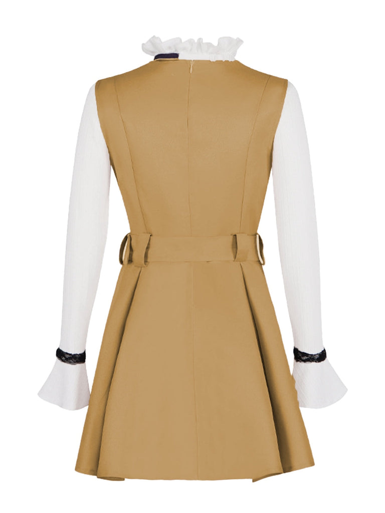 2PCS Khaki 1960er Rüschen Kragen Megan's Kostümset