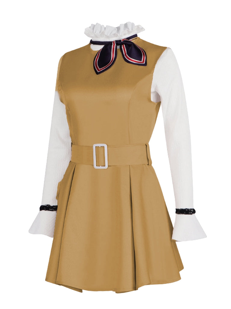 2PCS Khaki 1960er Rüschen Kragen Megan's Kostümset