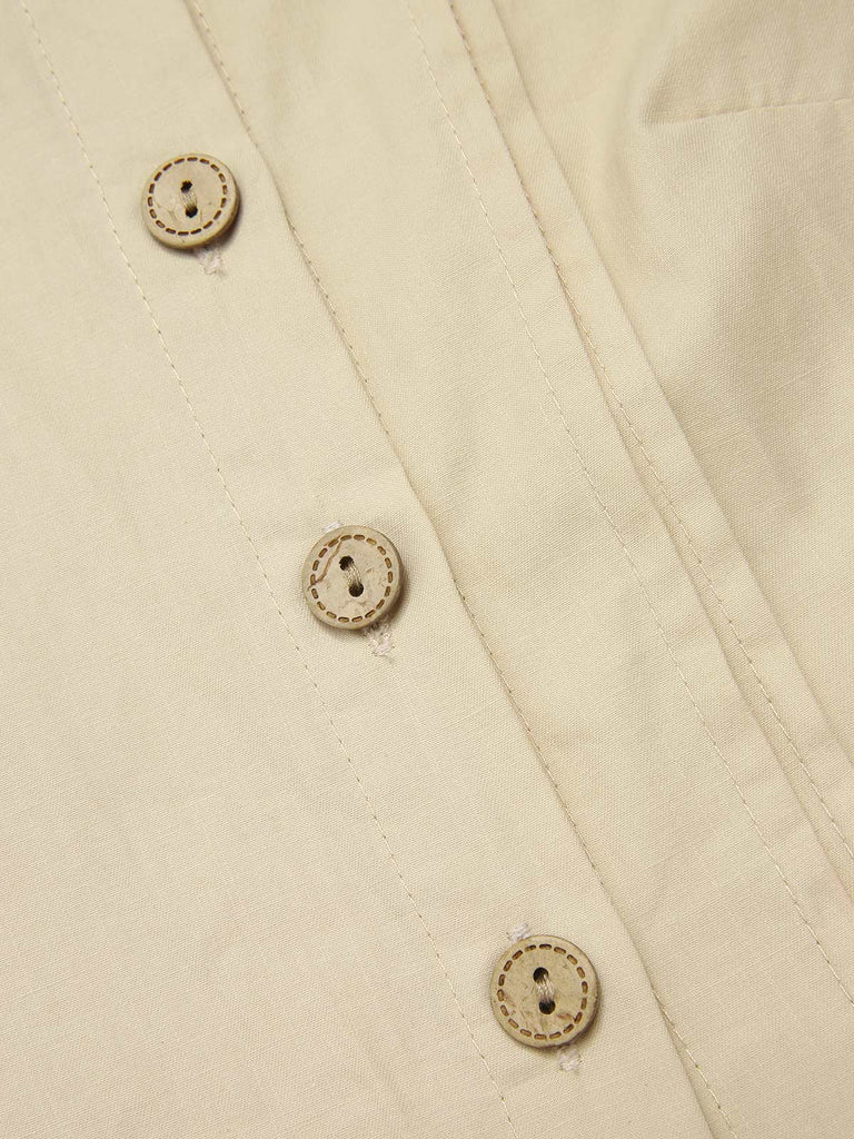 Cremeweiß 1930er Baumwolle Tasten Solide Bluse