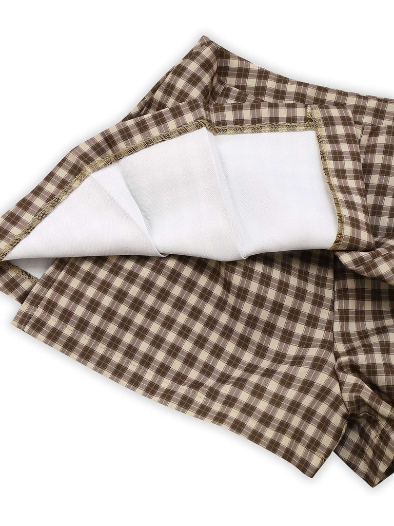 Braun 1960er Gingham Plaid Plissiertes Rock