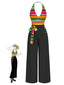 Multicolor 1970er Streifen Bogen Halter Jumpsuit
