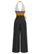 Multicolor 1970er Streifen Bogen Halter Jumpsuit