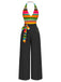 Multicolor 1970er Streifen Bogen Halter Jumpsuit