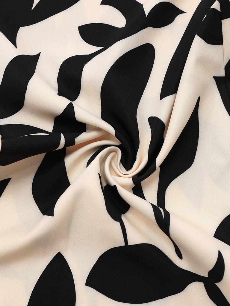 Beige 1930er Chorhemd Blätter Silhouette Jumpsuit