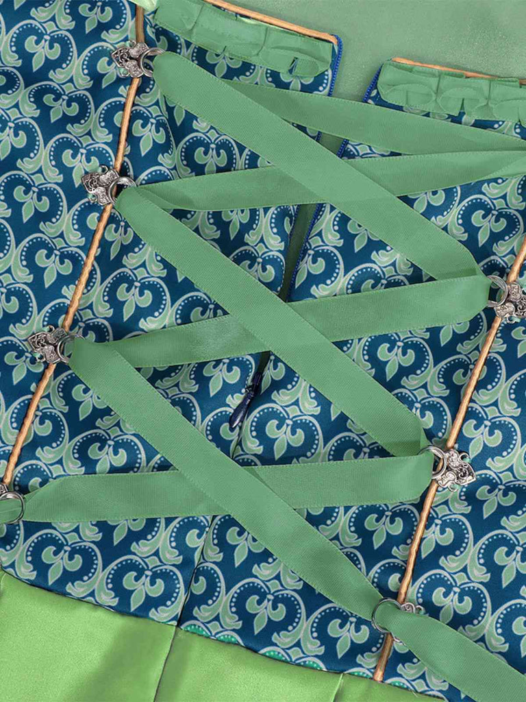 2PCS Grün 1950er Oktoberfest Dirndl Blumen Kleid & Stickerei Schürze