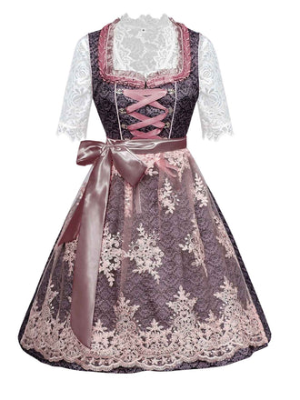 3PCS Rosa 1950er Oktoberfest Spitze Top & Stickerei Schleife Kleid