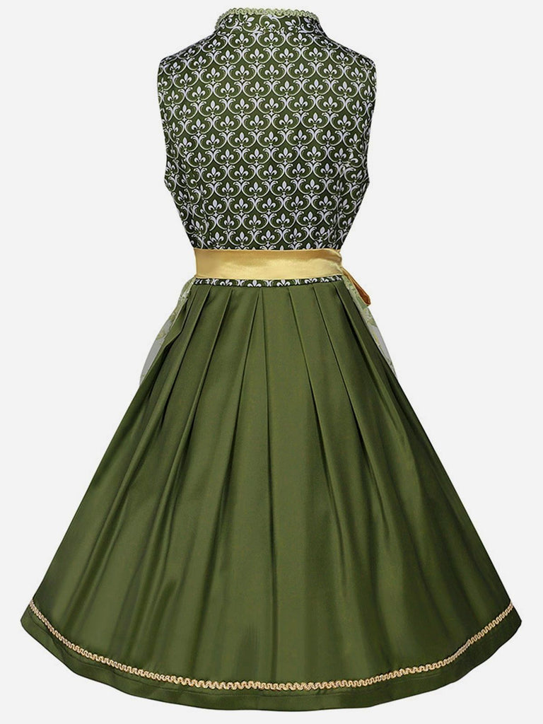2PCS Grün 1950er Oktoberfest Schleife Blumen Kleid & Stickerei Schürze