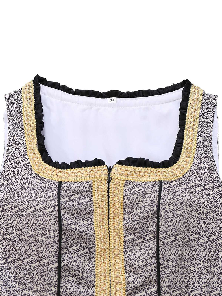 3PCS Gold 1950er Oktoberfest Dirndl Spitze Top & Blumen Kleid