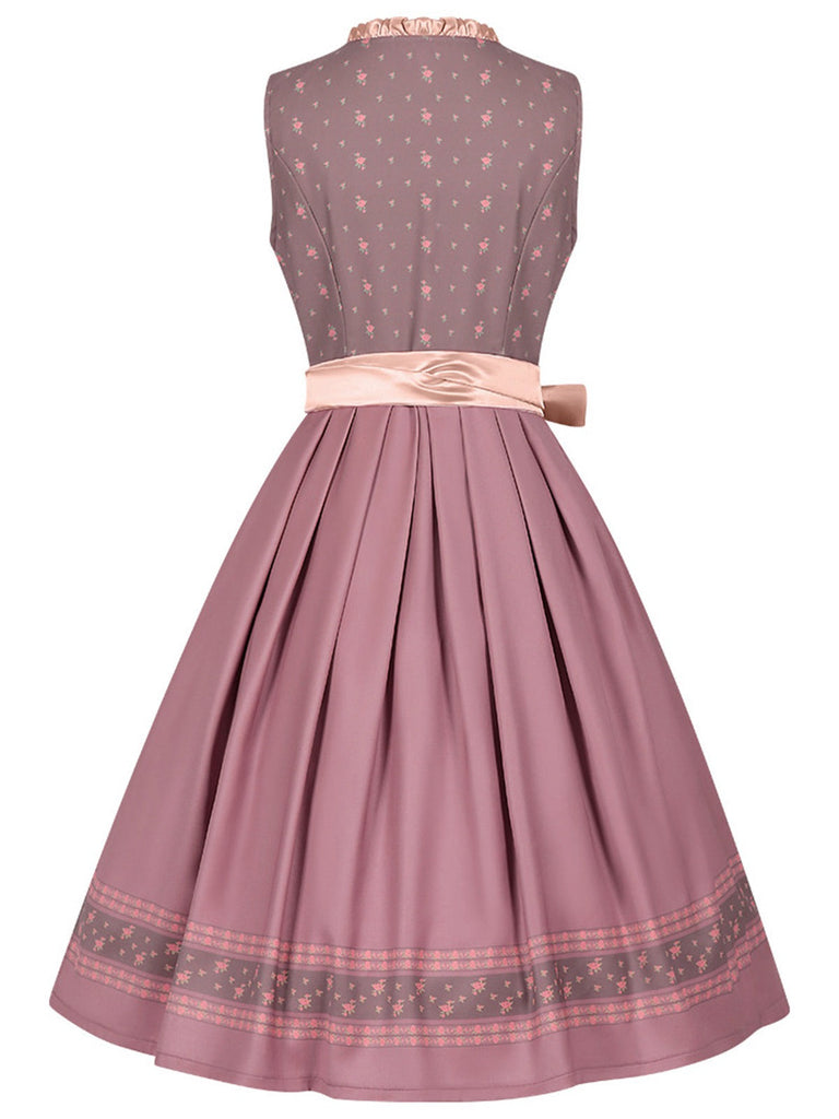 2PCS Nebelrose 1950er Oktoberfest Dirndl Blumen Satin Kleid & Schürze