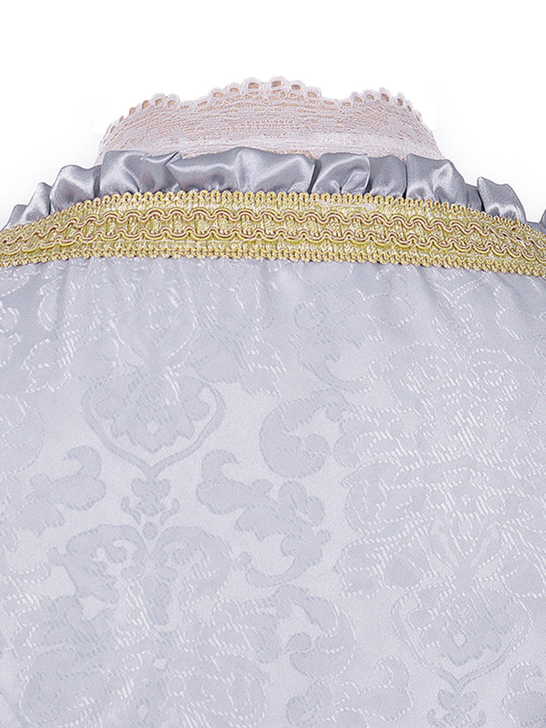 3PCS Hellgrau 1950er Oktoberfest Blumen Spitze Top & Schnürung Kleid