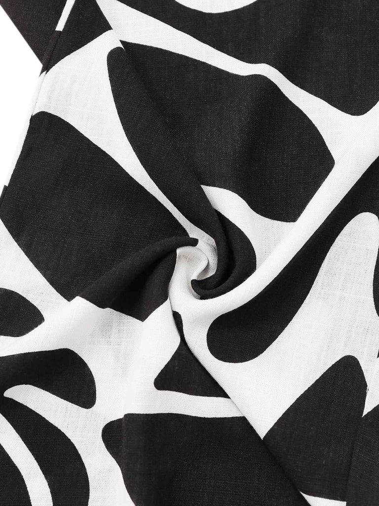 Schwarz & Weiß 1950er Pflanzen Silhouette Gürtel Jumpsuit