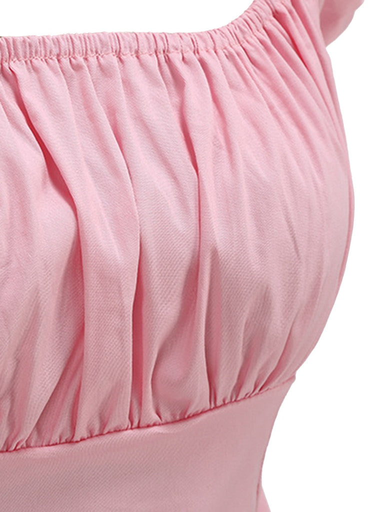 1950er Solide Quadratischer Hals Gerüschtes Top