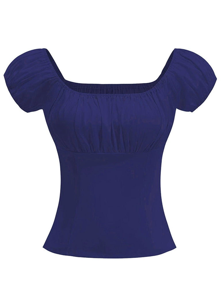 1950er Solide Quadratischer Hals Gerüschtes Top