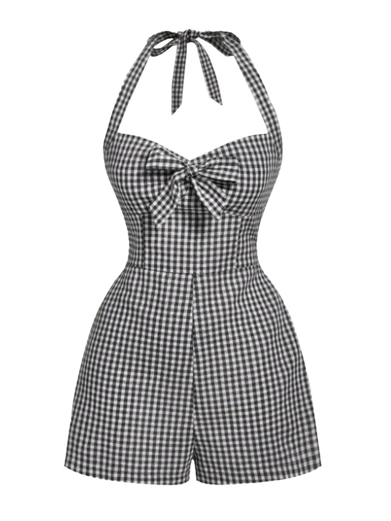 1950er Halter Gingham Plaids Bogen Romper