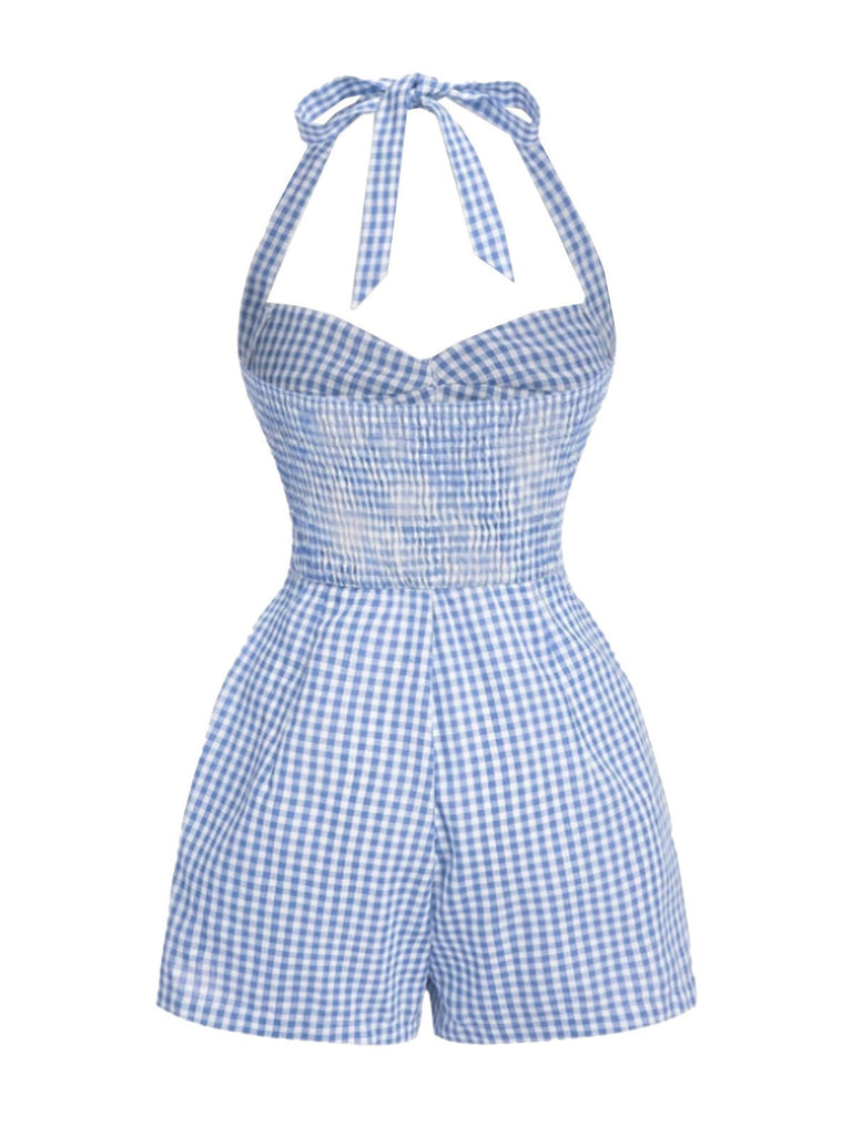 1950er Halter Gingham Plaids Bogen Romper