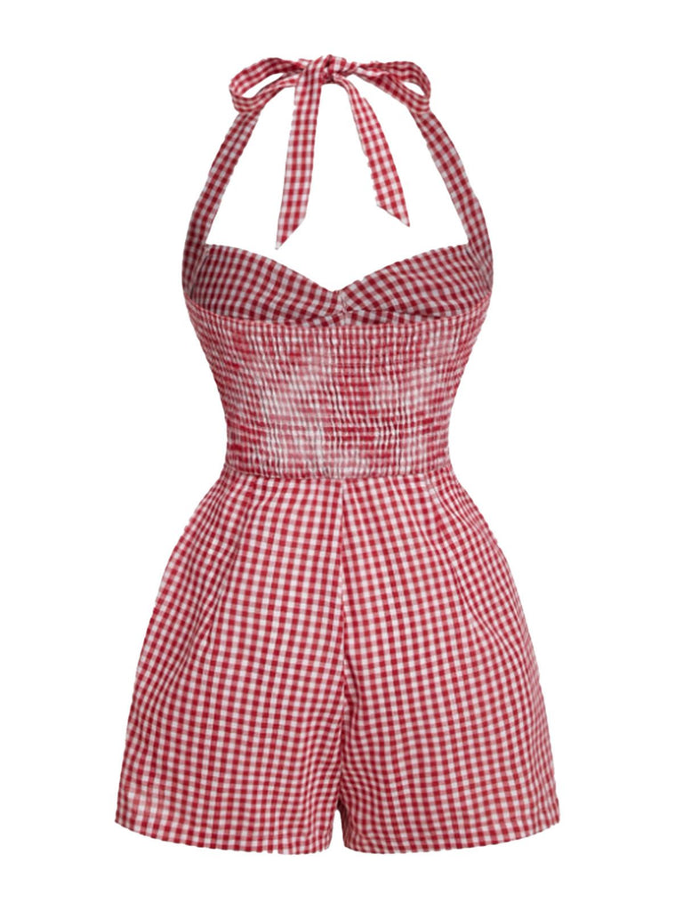 1950er Halter Gingham Plaids Bogen Romper