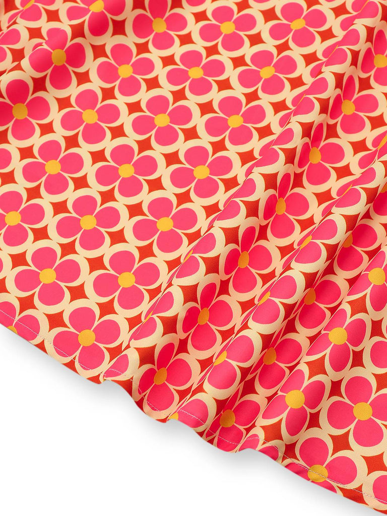 Orange 1960er Hippie Blumen Rundhals Kleid