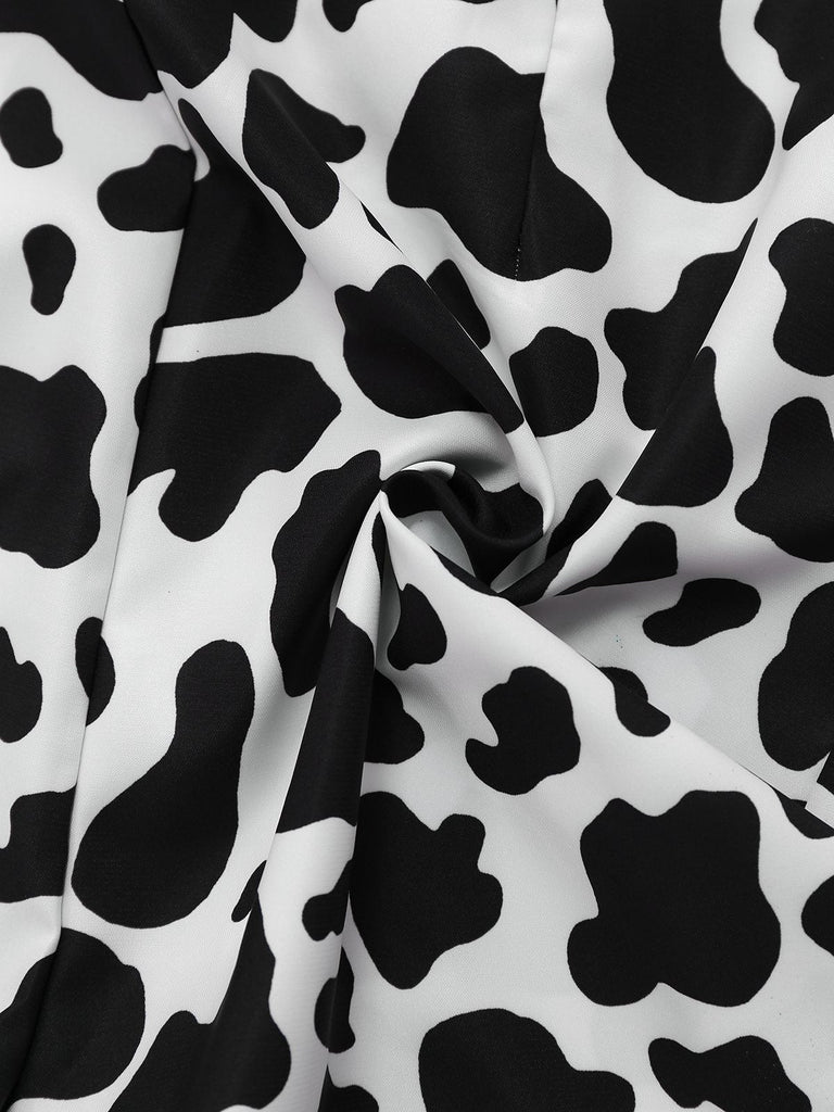 Schwarz 1980er Punk Halter Hohl Kuh-Muster Romper