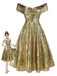 [Vorverkauf] Gold 1950er Schulterfrei Pailletten Swing Kleid