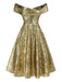 [Vorverkauf] Gold 1950er Schulterfrei Pailletten Swing Kleid