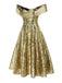 [Vorverkauf] Gold 1950er Schulterfrei Pailletten Swing Kleid