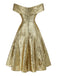 [Vorverkauf] Gold 1950er Schulterfrei Pailletten Swing Kleid