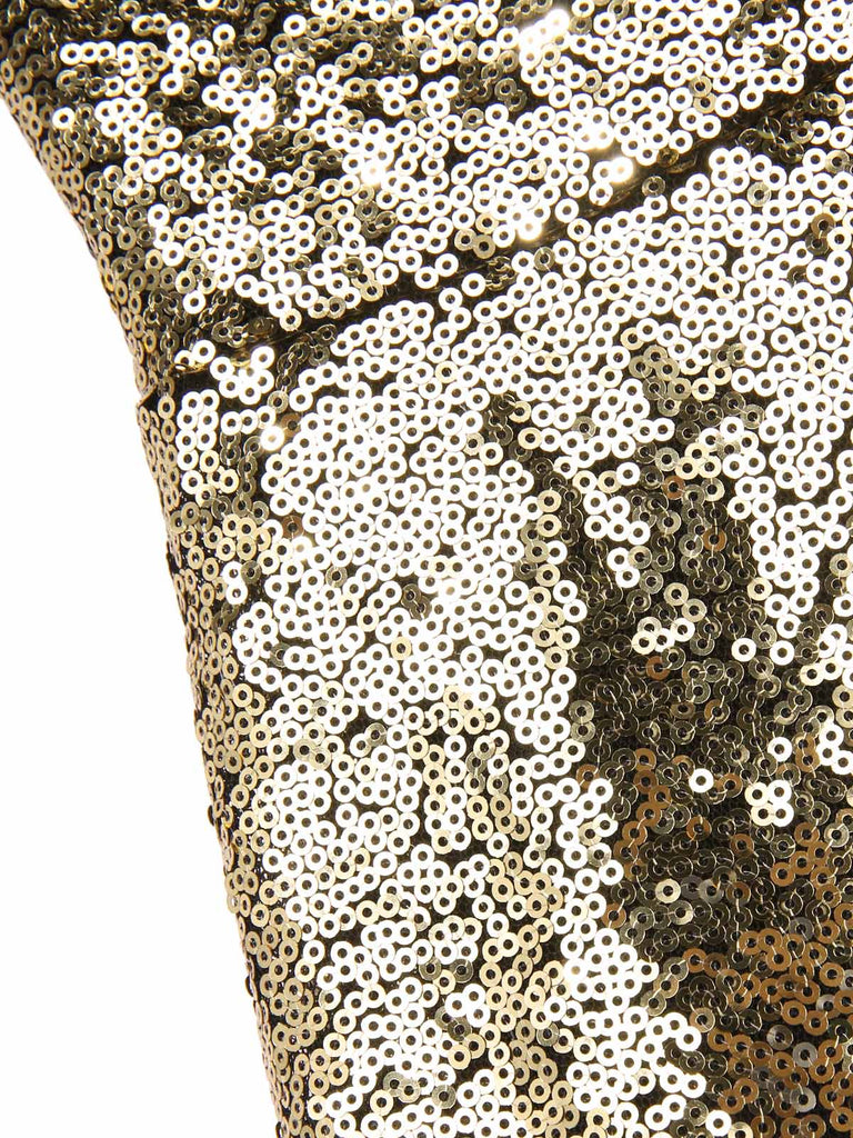 [Vorverkauf] Gold 1950er Schulterfrei Pailletten Swing Kleid