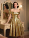 [Vorverkauf] Gold 1950er Schulterfrei Pailletten Swing Kleid