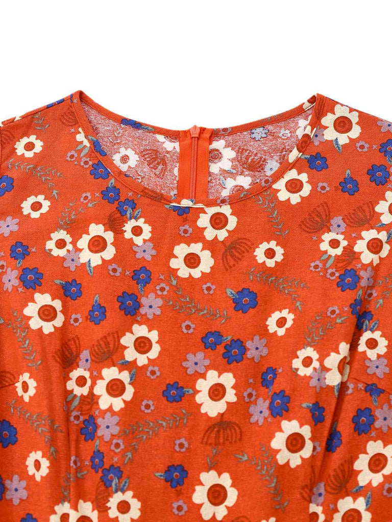 1950er Baumwolle Ärmellos Überall Blumen Gürtel Jumpsuit