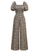 Braun 1930er Kleine Blumen Puffärmel Jumpsuit