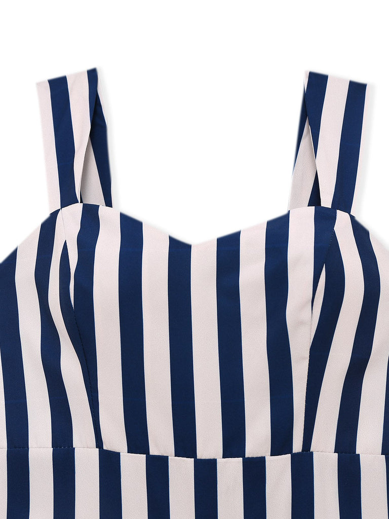 Blau 1930er Vertikale Streifen Palme Bäume Jumpsuit