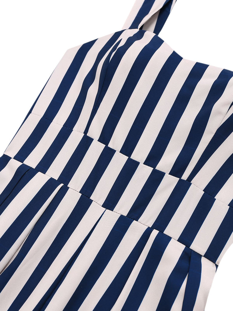 Blau 1930er Vertikale Streifen Palme Bäume Jumpsuit