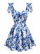 Blau 1960er Schulterkrawatte Blumen Skater Kleid