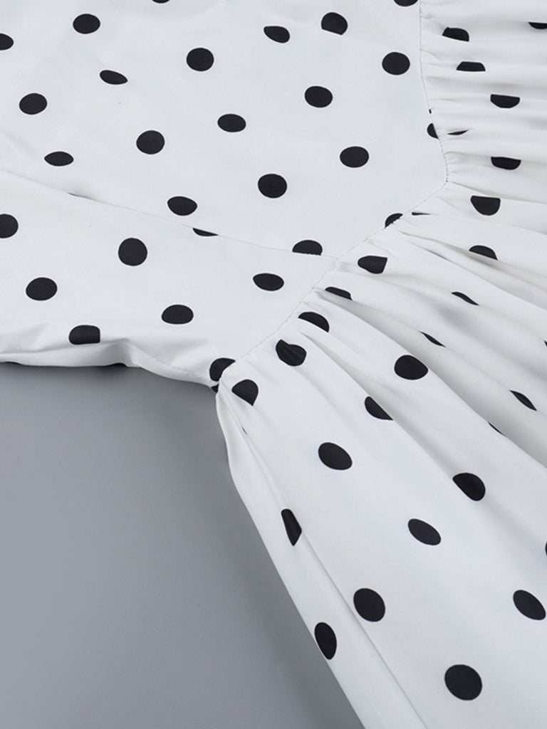 Weiß 1960er Tupfen Halfter Tutu Kleid