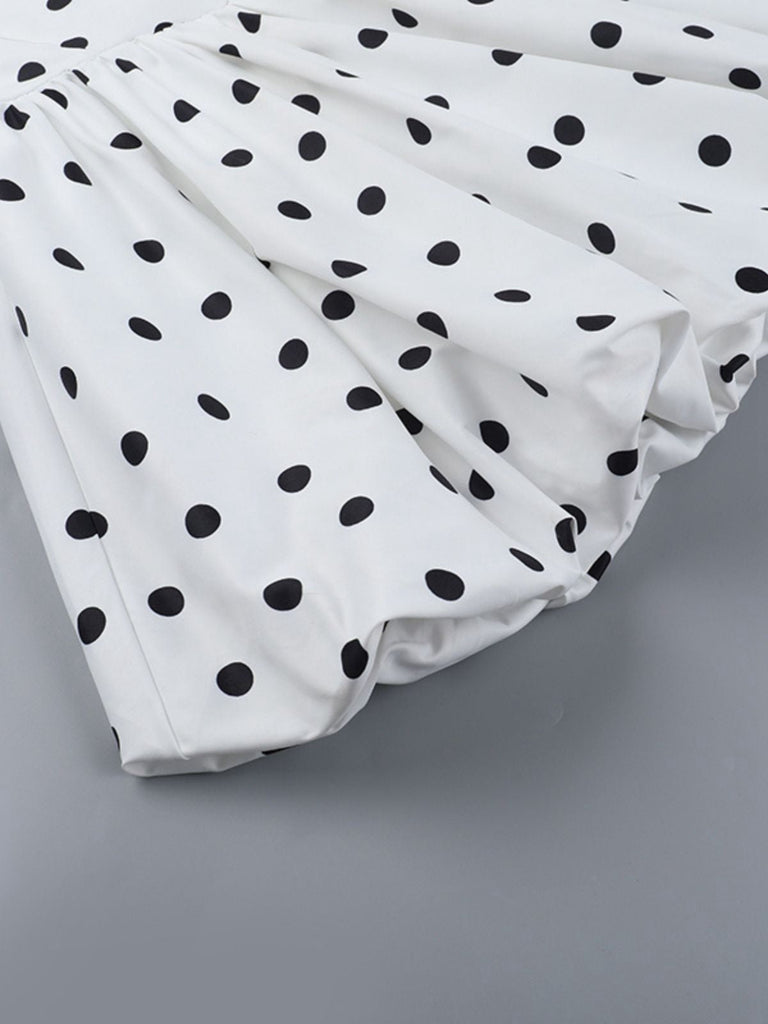 Weiß 1960er Tupfen Halfter Tutu Kleid