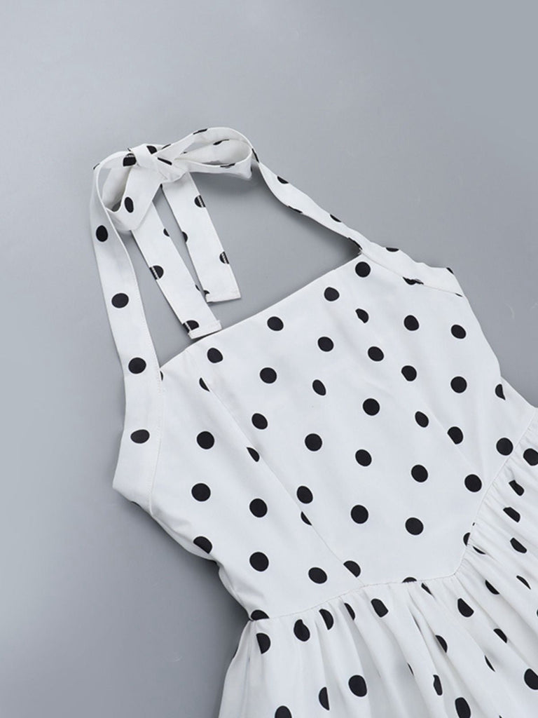 Weiß 1960er Tupfen Halfter Tutu Kleid