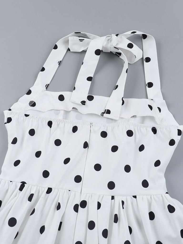 Weiß 1960er Tupfen Halfter Tutu Kleid