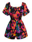 Multicolor 1960er Abstrakt Farben Rüschen Schulterfrei Romper
