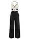 Schwarz & Weiß 1930er Kontrast Gekerbter Kragen Jumpsuit