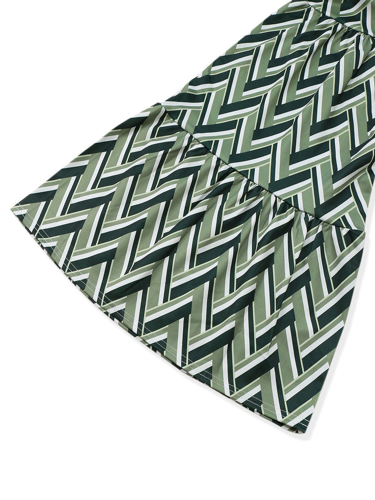 Grün 1970er Boho Tief V-Ausschnitt Ausgestelltes Bein Jumpsuit