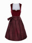 2PCS Weinrot 1950er Oktoberfest Dirndl Blumen Samt Kleid & Schürze