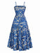 Blau 1940er Malerei Blumen Träger Kleid
