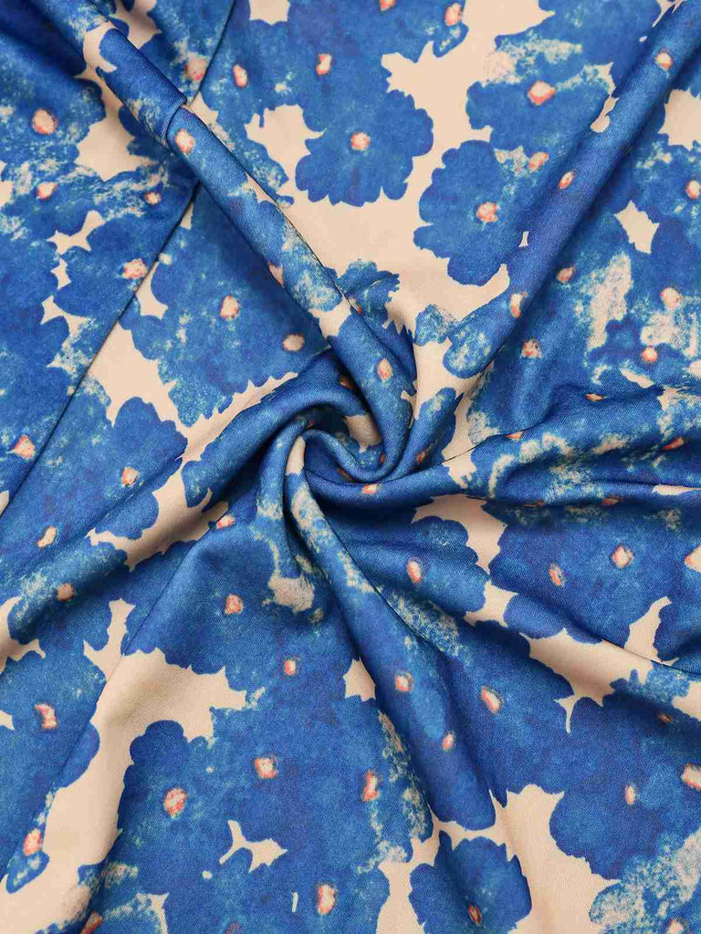 Blau 1940er Malerei Blumen Träger Kleid