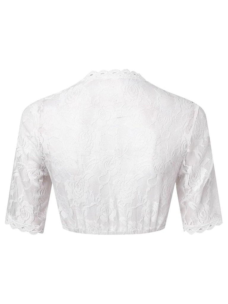 Weiß 1950er Oktoberfest Blumen Spitze V-Ausschnitt Crop Top