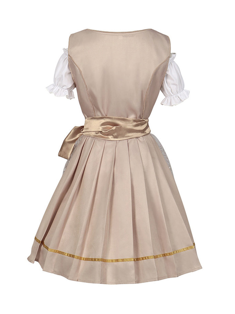 2PCS Sekt 1950er Puffärmel Top & Blumen Bogen Kleid