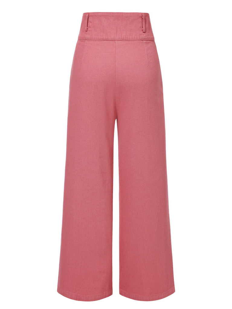 Rosa 1950er Baumwolle Rose Tasten Hosen