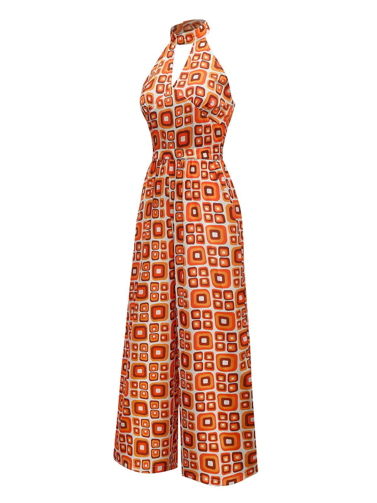 1960er Stehkragen Geometrisch Hippie Jumpsuit